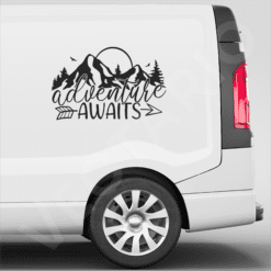 Adventure Awaits Decal Mountain Sunrise Vinyl Scenic Outdoor Van Camper Travel Sticker