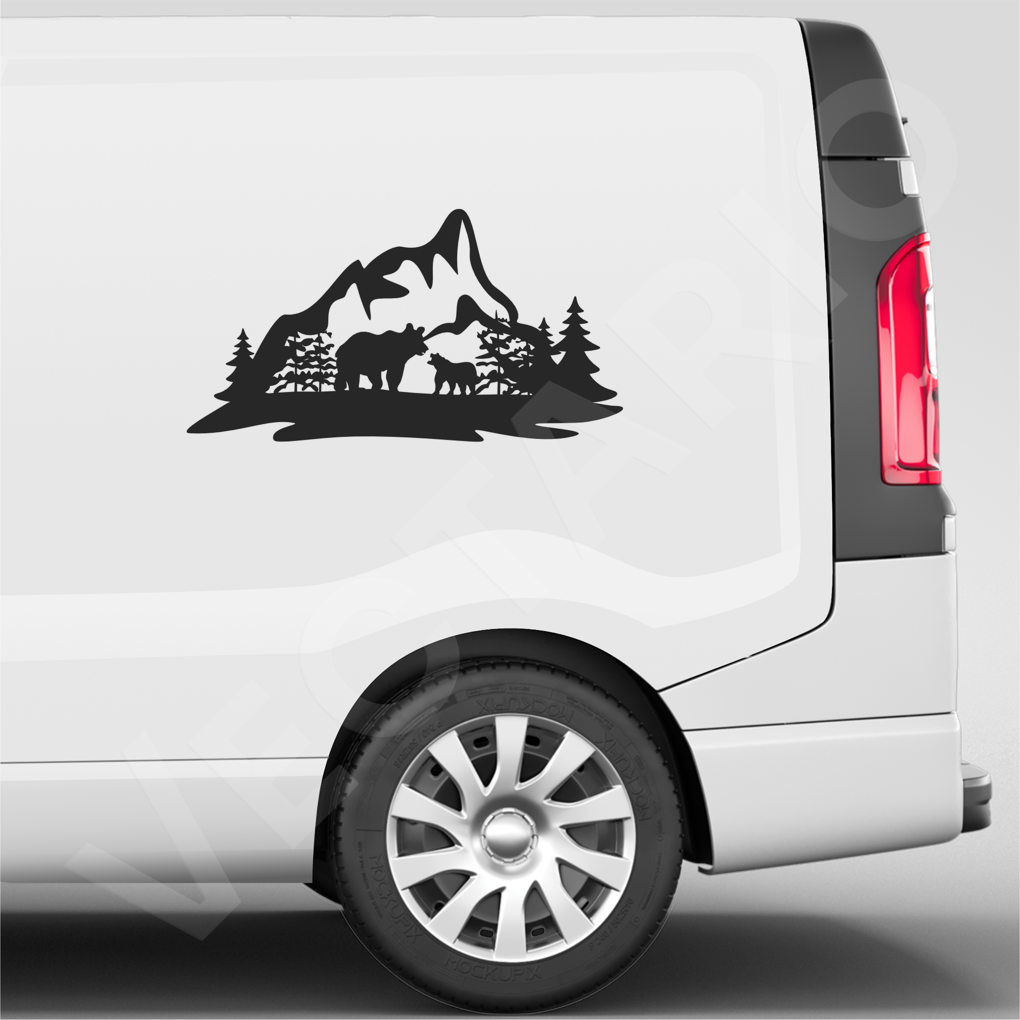 Bear and Cub Mountain Decal Scenic Forest Vinyl Wildlife Nature Sticker