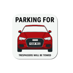 Personalised Audi A3 coaster with custom name or registration plate, ideal gift for car lovers.