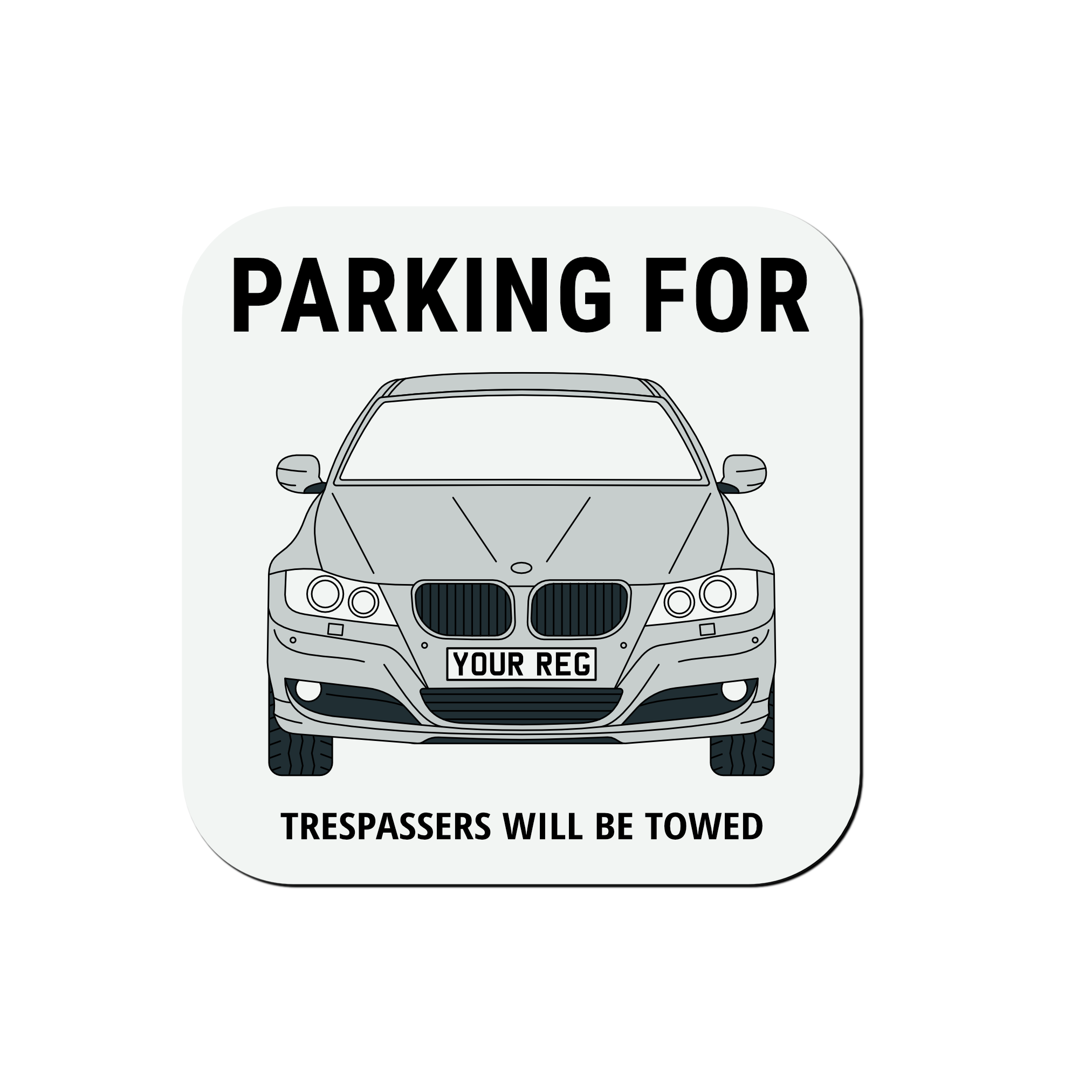 Personalised BMW 3 Series E90 ceramic coaster with custom name or registration plate, perfect gift for car enthusiasts and BMW lovers.