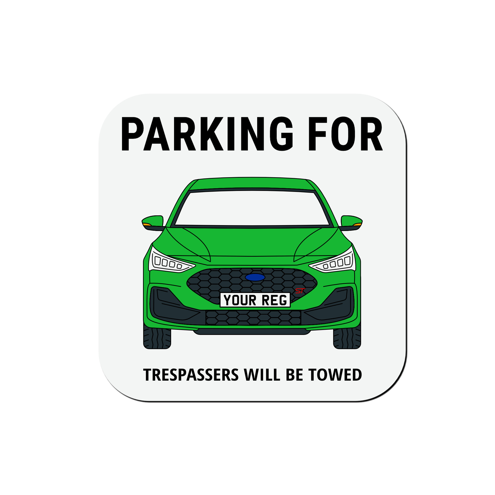 Personalised Ford Focus ST ceramic mug with custom name or registration plate, perfect gift for car enthusiasts and car lovers.