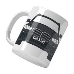 Personalised BMW X5 ceramic mug with custom name or registration plate, perfect gift for car enthusiasts and car lovers.