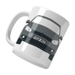 Personalised VW Golf ceramic mug with custom name or registration plate, perfect gift for car enthusiasts and car lovers.
