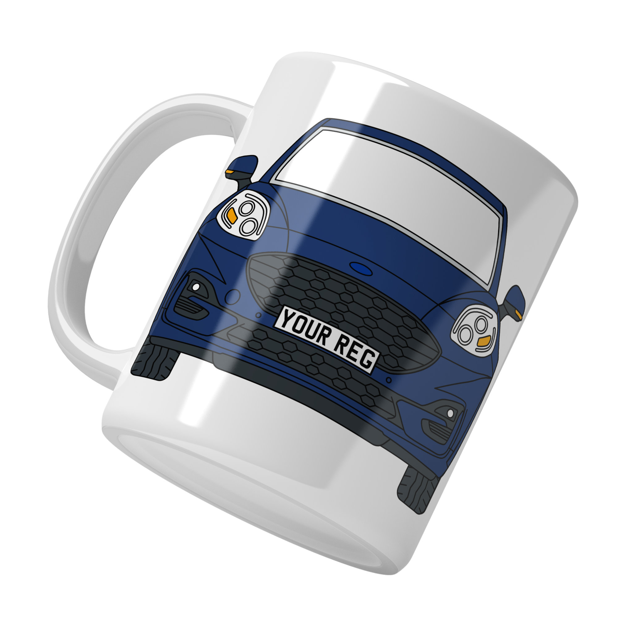 Personalised Ford Puma ceramic mug with custom name or registration plate, perfect gift for car enthusiasts and car lovers.