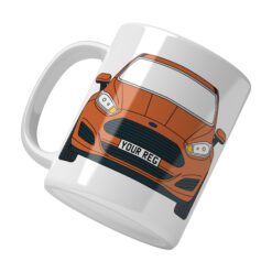 Personalised Ford Fiesta ceramic mug with custom name or registration plate, perfect gift for car enthusiasts and car lovers.