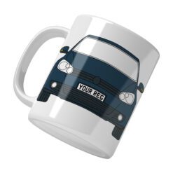 Personalised VW Golf ceramic mug with custom name or registration plate, perfect gift for car enthusiasts and car lovers.