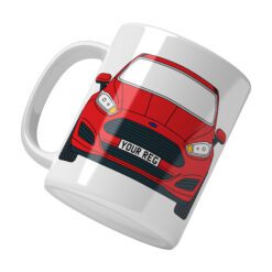 Personalised Ford Fiesta ceramic mug with custom name or registration plate, perfect gift for car enthusiasts and car lovers.