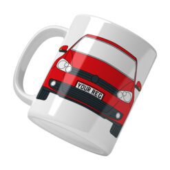 Personalised VW Golf ceramic mug with custom name or registration plate, perfect gift for car enthusiasts and car lovers.