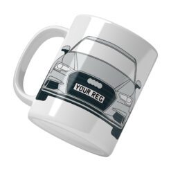 Personalised Audi A3 ceramic mug with custom name or registration plate, ideal gift for car lovers.