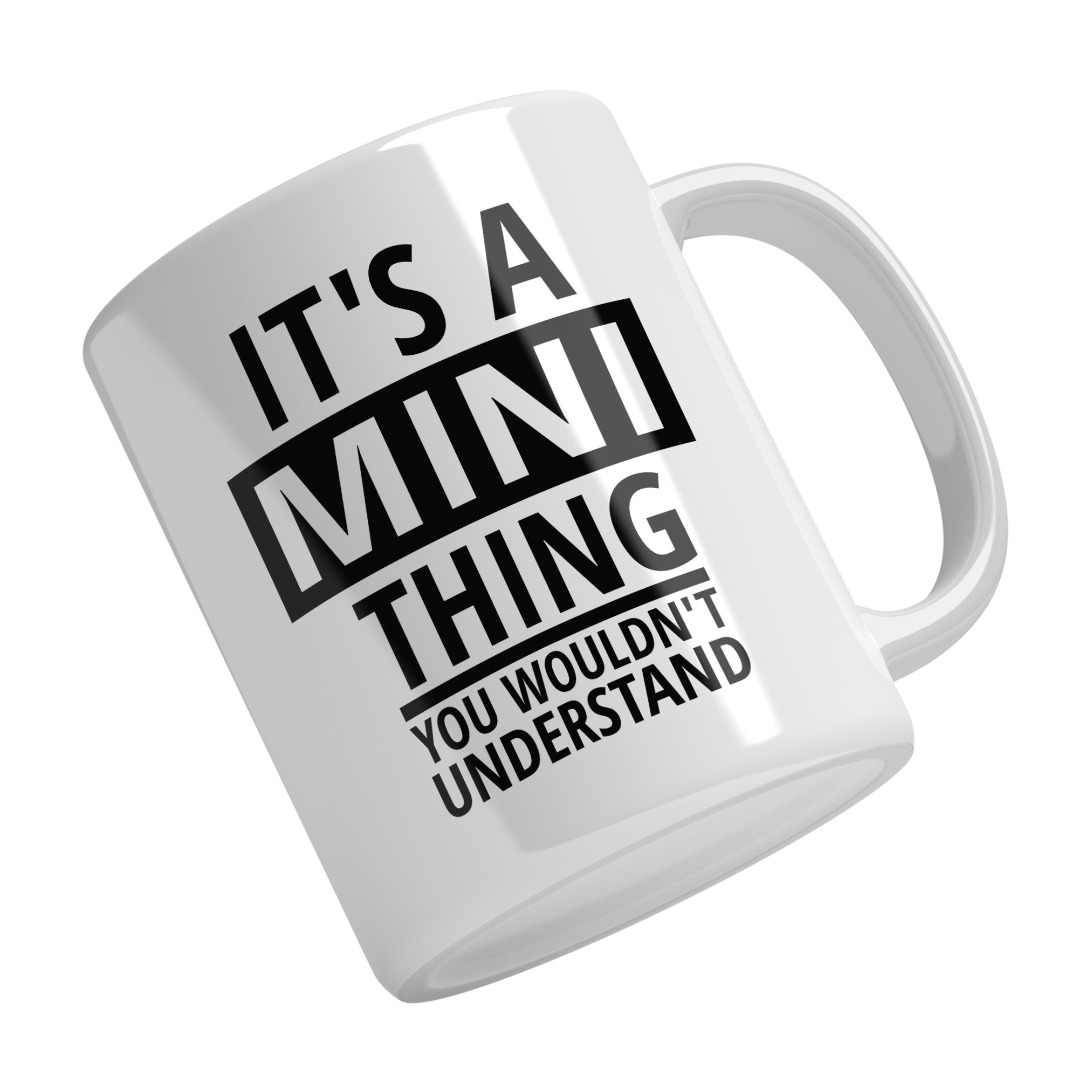 Personalised Mini Cooper ceramic mug with custom name or registration plate, perfect gift for car enthusiasts and car lovers.
