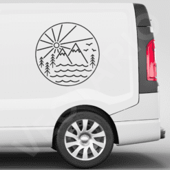 Mountain Sun Decal Scenic Adventure Vinyl Sticker Nature Line Art Decal