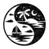 Yin yang design with tropical palm tree and sailing scene