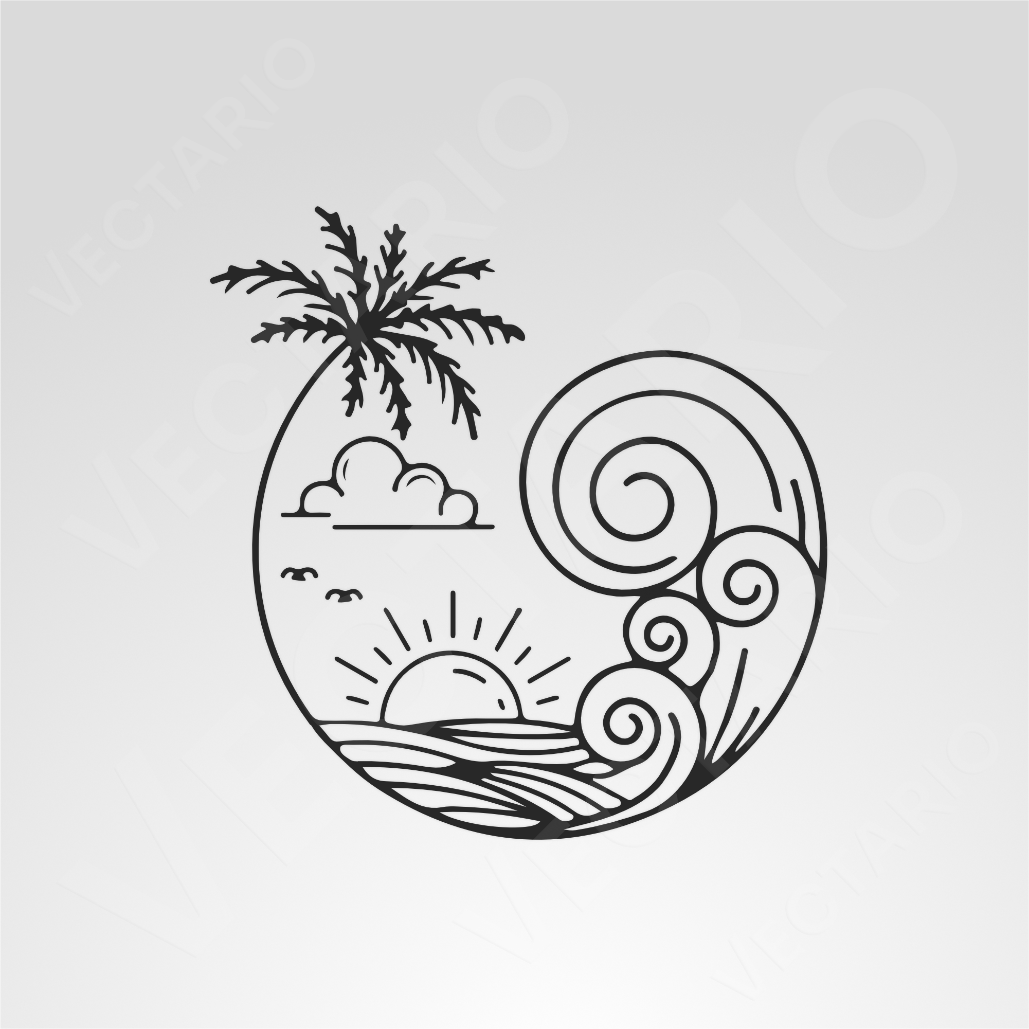 Sunset Swirl Palm Tree & Ocean Wave Scenic Decal - Image 2