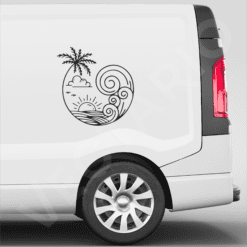 Sunset Swirl Palm Tree & Ocean Wave Scenic Decal