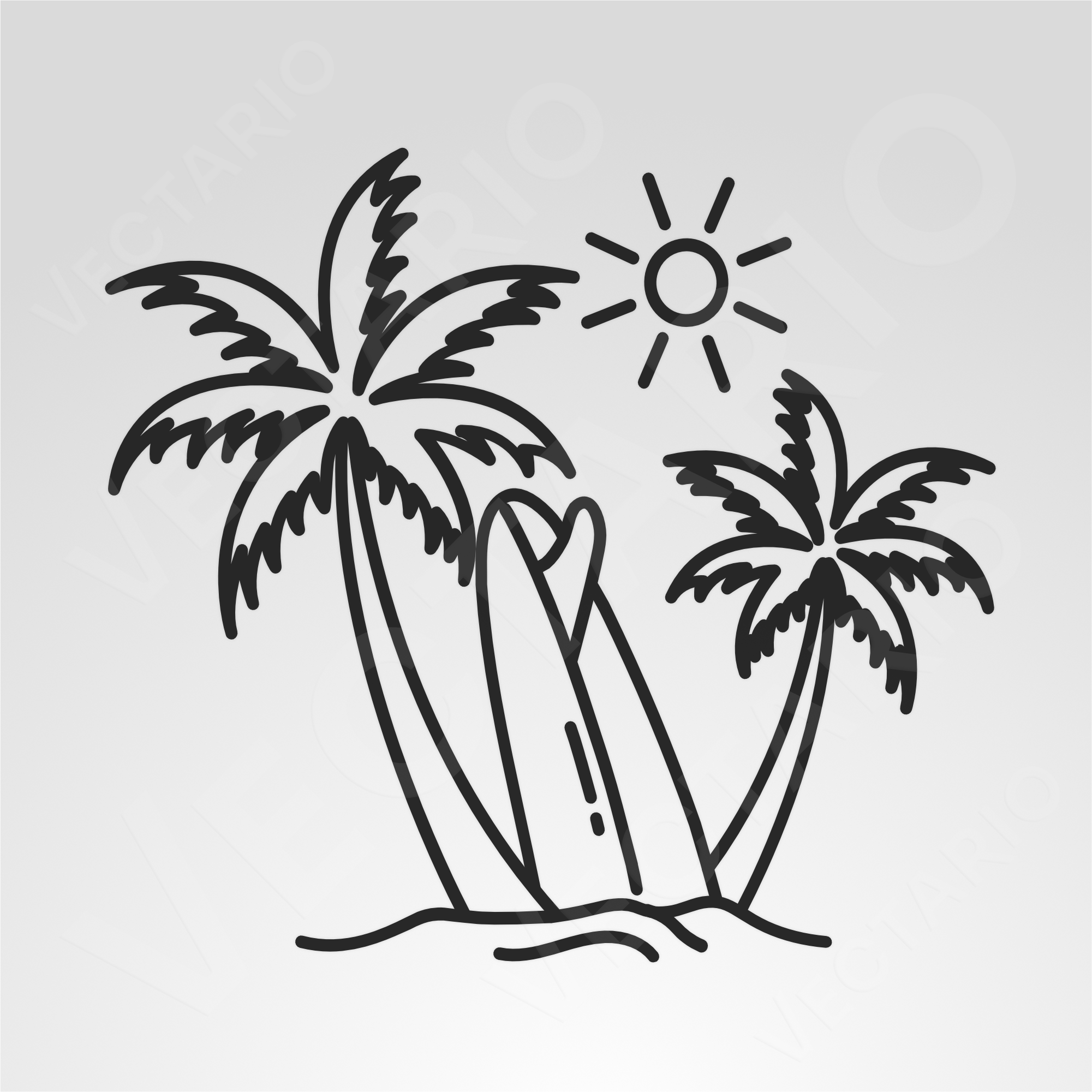 Surf Vibes Palm Trees Board Line Art Decal - Image 2