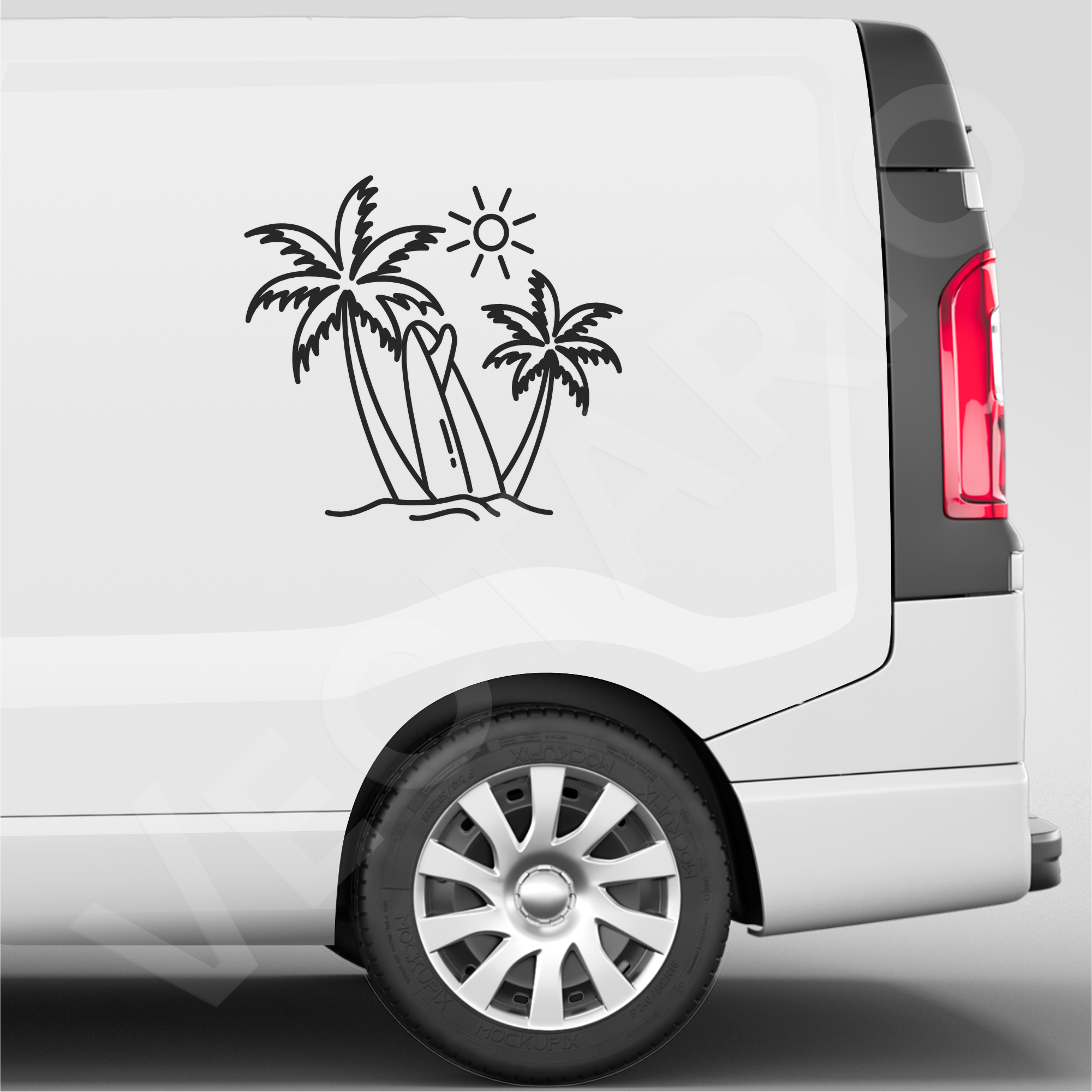 Surf Vibes Palm Trees Board Line Art Decal