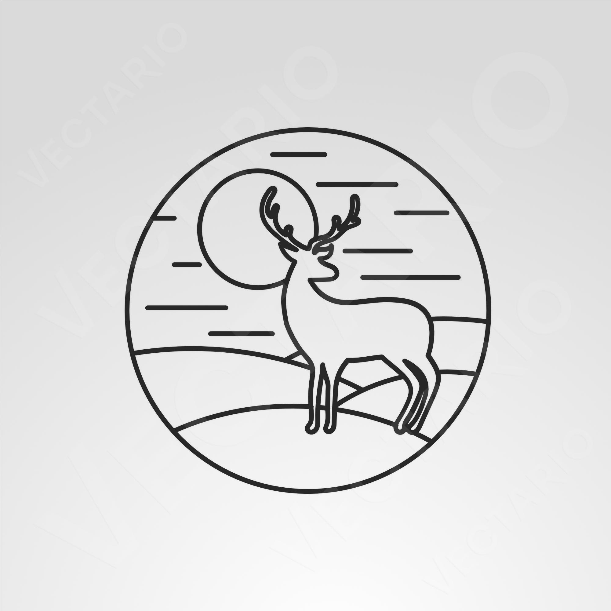 Sunset Stag Scenic Deer Landscape Line Art Decal - Image 2