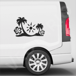 Tropical Vibes Island Sun & Hibiscus Palm Tree Van Decal
