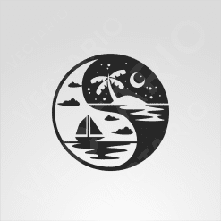 Alternative view of Tropical Yin Yang Decal Palm Tree Beach Boat Vinyl Sticker