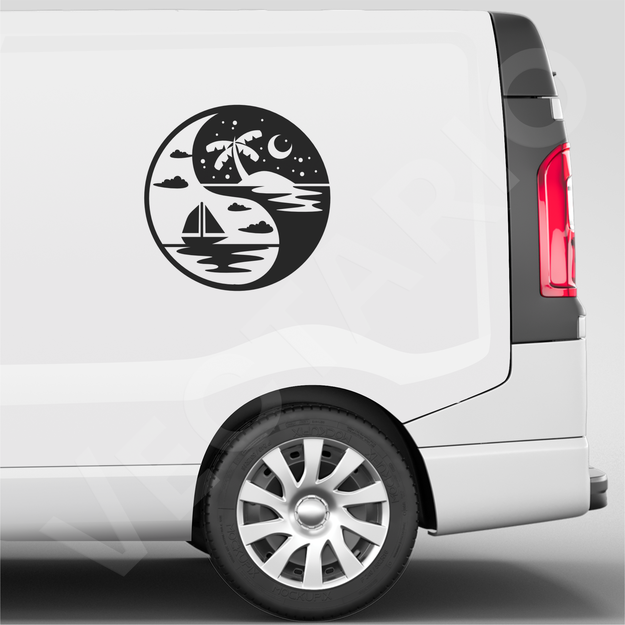 Tropical Yin Yang Decal Palm Tree Beach Boat Vinyl Sticker