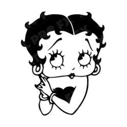 Black vinyl decal of a flirty cartoon girl inspired by Betty Boop with wide eyes and hoop earrings