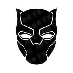 Black vinyl decal in the shape of a superhero mask inspired by Black Panther with sharp angular line detailing