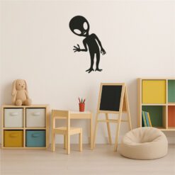 Alternative view of Funny Alien Decal | Friendly Cartoon Alien Waving | UFO Space-Themed Vinyl Sticker