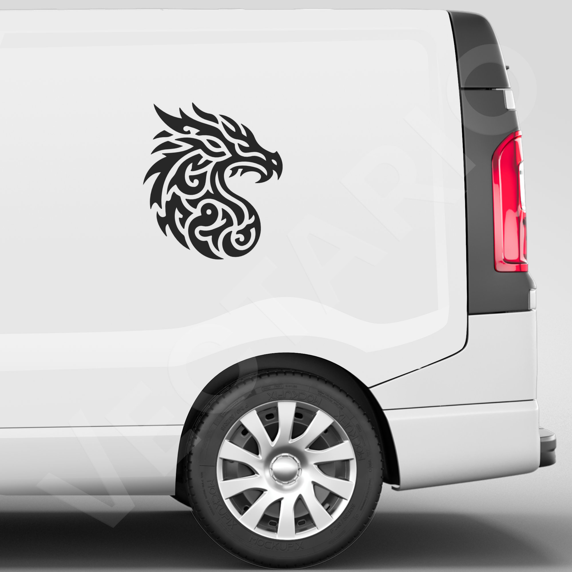 Tribal Dragon Decal Sleek Curved Flame Design Fierce Mythical Head Vinyl Sticker