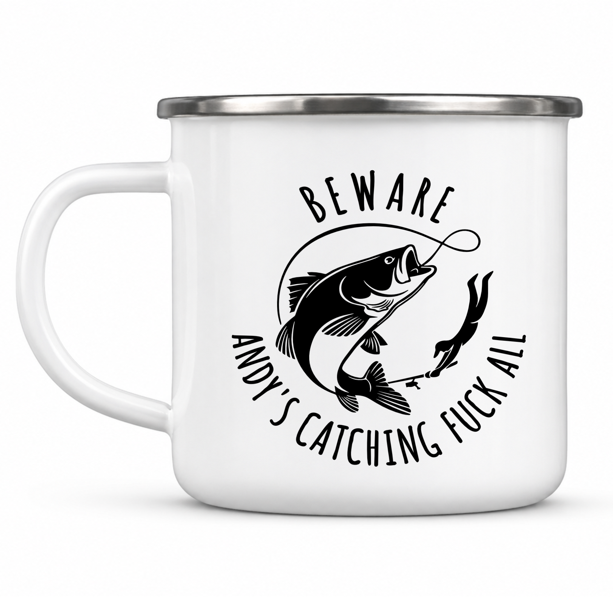 Funny Fishing Enamel Mug Personalised Camping Mug Gift
