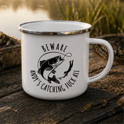Alternative view of Funny Fishing Enamel Mug Personalised Camping Mug Gift