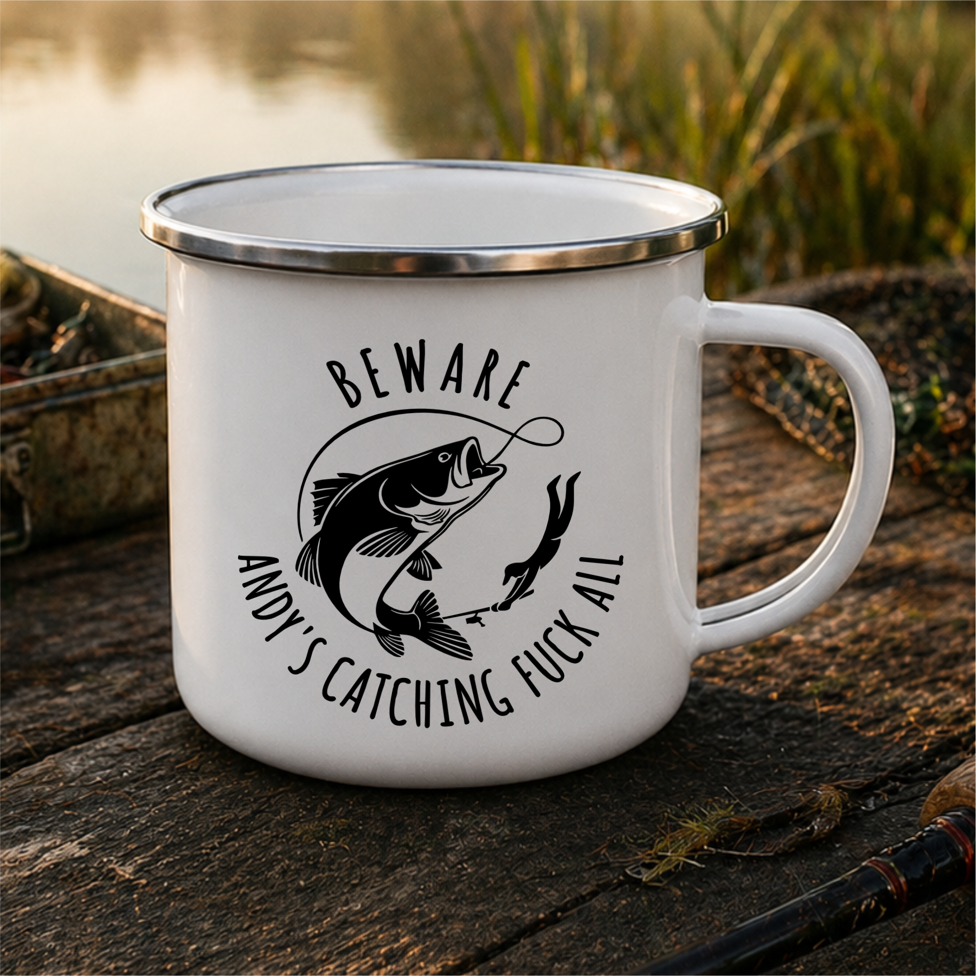 Funny Fishing Enamel Mug Personalised Camping Mug Gift - Image 2