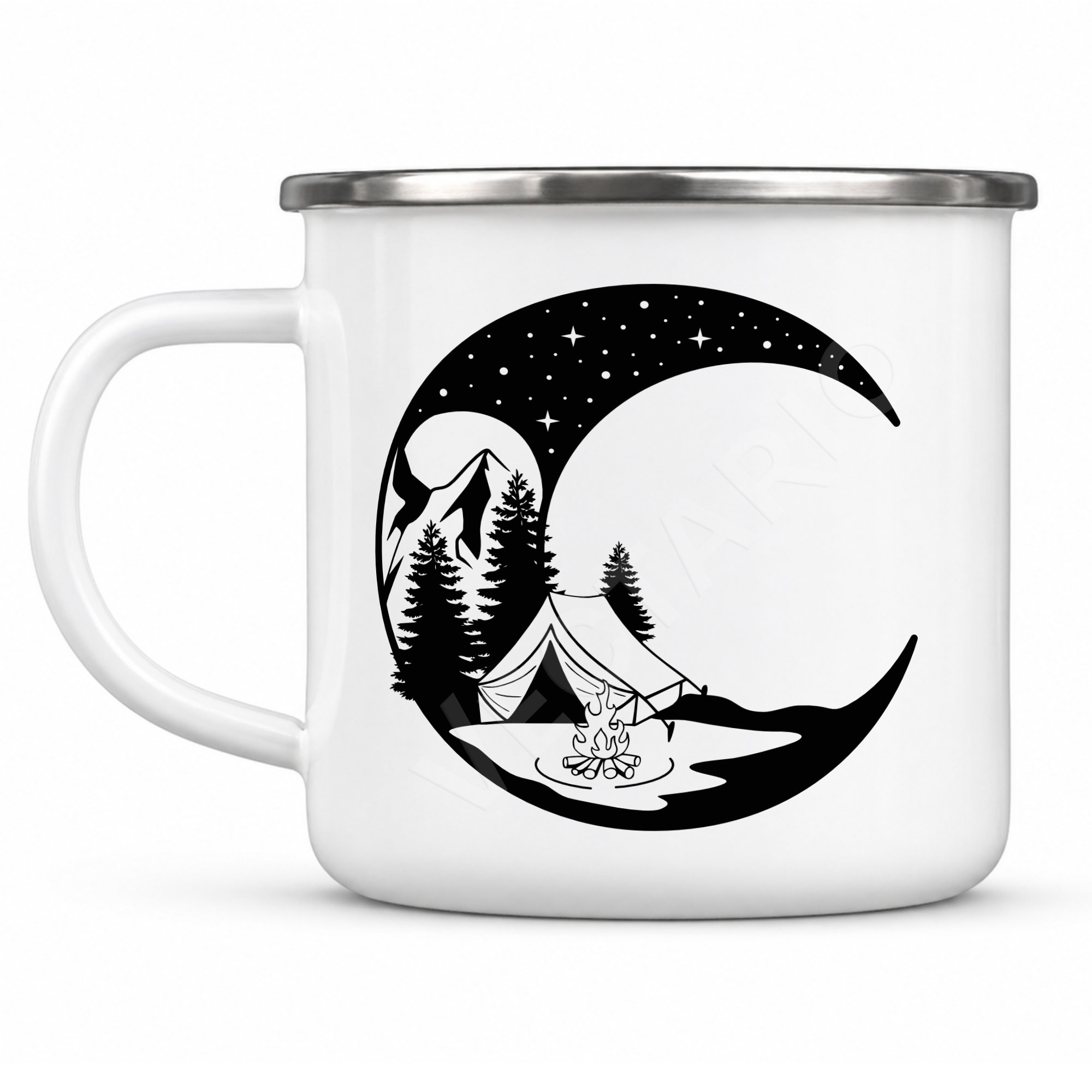 Personalised Camping Enamel Mug Moon Campfire Adventure Mug Gift